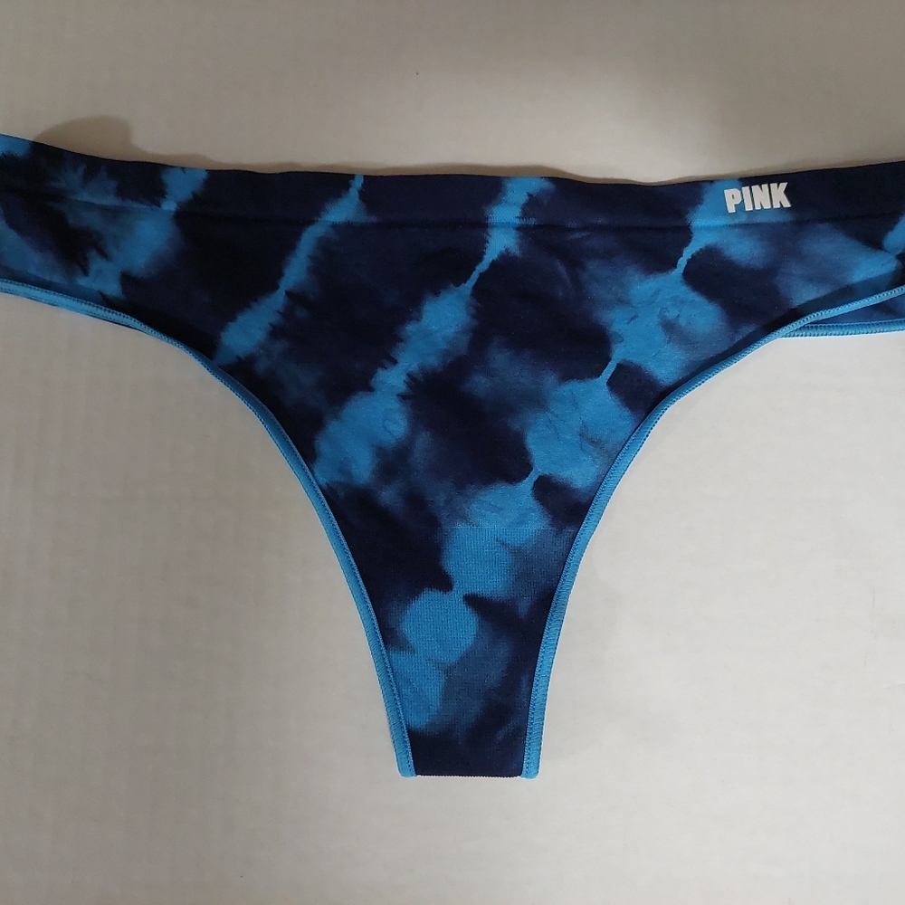 Victoria's Secret Sexy PINK NEON Blue Thong Pantie SEAMLESS STRETCH Mediun NWT